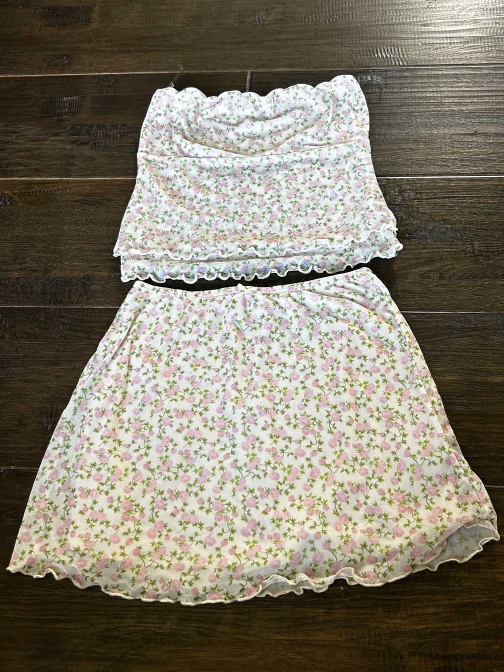 See You Monday Pink and Green Floral Two-Piece Skirt Set
